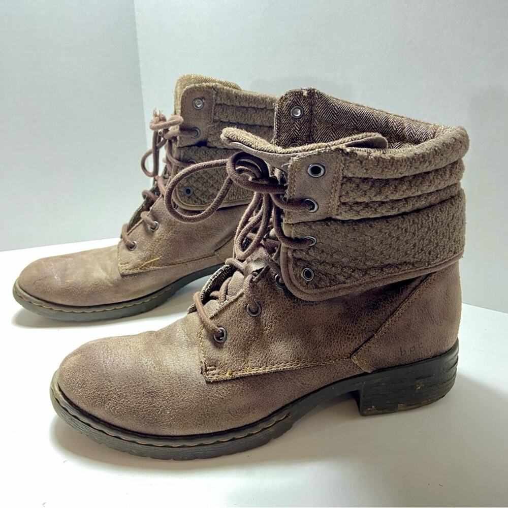 b.o.c. Combat Boots Brown Faux Leather Fold Over Cuff Size 8 quilted herringbone
